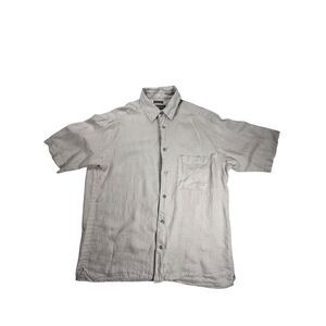 Banana Republic Men Med 100% Irish Linen Button Front Shirt Beige Short Sleeve